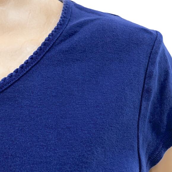 Delicates (L) Blue Who's Your Teddy? Embroidered Teddy Bear Tee Top Shirt V-Neck - Picture 7 of 8